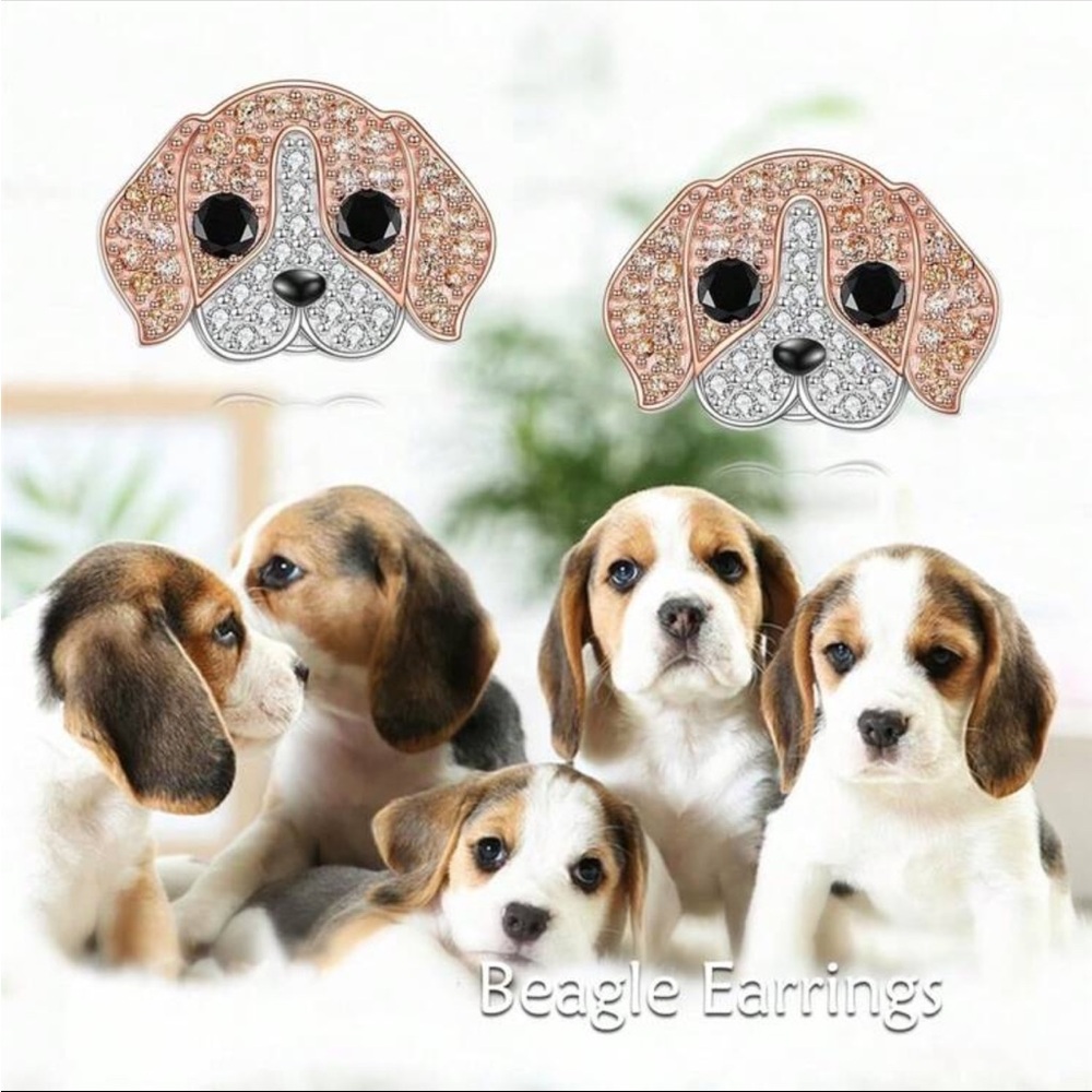 Beagle Earrings, Beagle Rhinestone Earrings, Dog Earrings - Picture 4 of 10